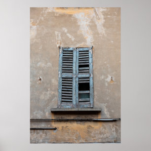 Affiche Vieux fenêtre en bois ruiné de vieille maison anti