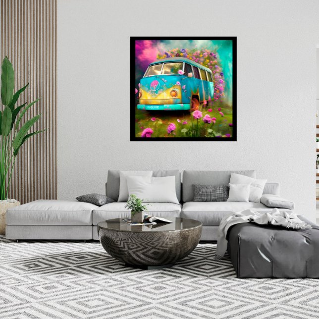 Affiche Vieux fourgon Combi avec fleurs (Créateur téléchargé)
