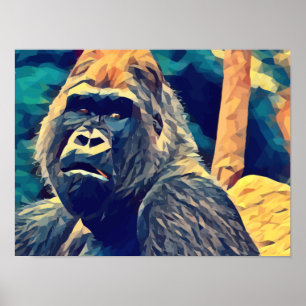 Affiche Vieux Gorille Original animal de la jungle Abstrai