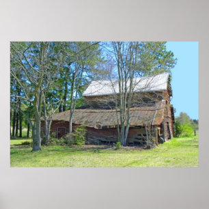 Affiche Vieux grange et tracteur