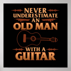 Affiche Vieux Homme Avec Guitare Musique Lecteur Musicien