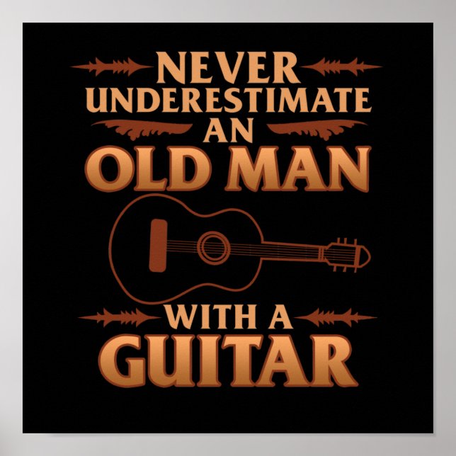 Affiche Vieux Homme Avec Guitare Musique Lecteur Musicien  (Devant)