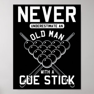 Affiche Vieux Homme Avec Stick Cue Billard Joueur Snooker 
