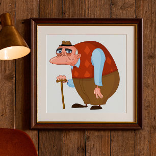 Affiche Vieux Homme Avec Une Canne