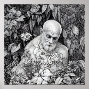Affiche Vieux Homme De Plantes Et De Fleurs Art numérique