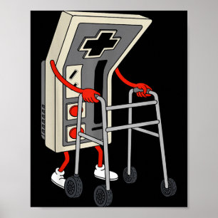Affiche Vieux joueur drôle de jeux vidéo rétro 80s 90s Ol