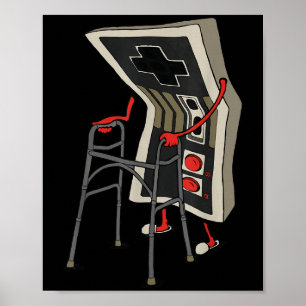 Affiche Vieux joueur drôle de jeux vidéo rétro 80s 90s Ol