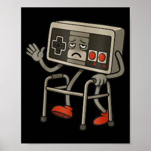 Affiche Vieux joueur drôle de jeux vidéo rétro 80s 90s Rét