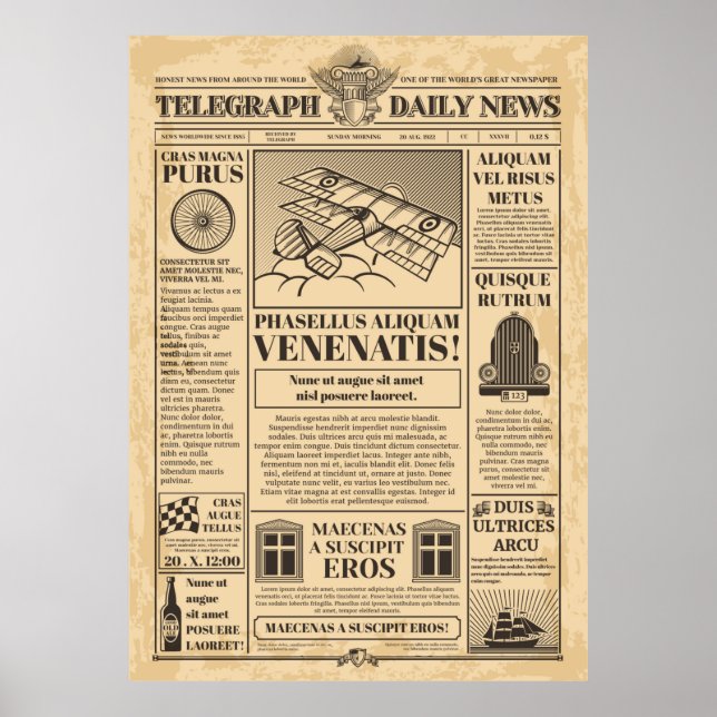 Affiche Vieux journal vintage. Retro newsprint avec texte  (Devant)