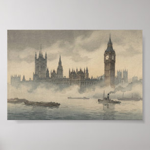 Affiche Vieux Londres dans l'estampe japonaise sur bois Br
