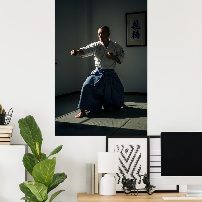 Affiche Vieux maître de karaté exécutant un kata (Bureau à domicile)