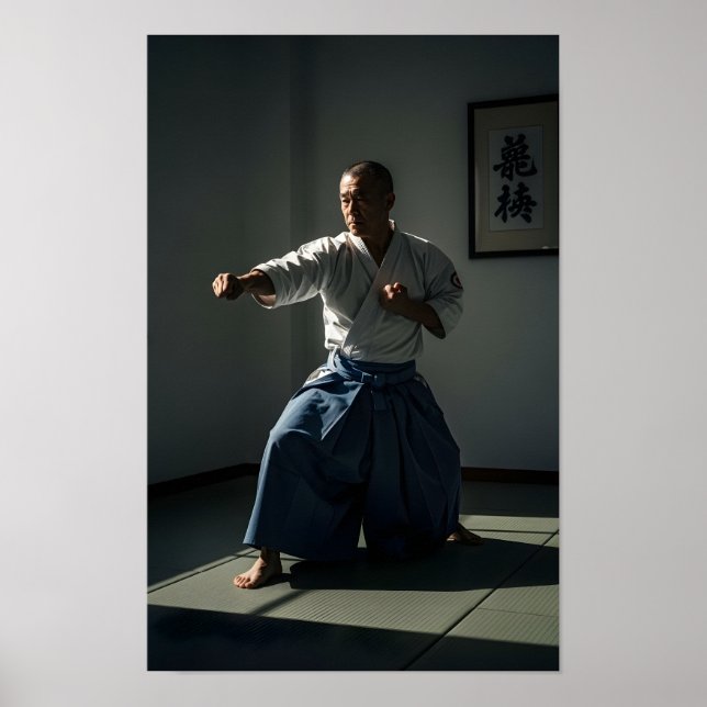 Affiche Vieux maître de karaté exécutant un kata (Devant)