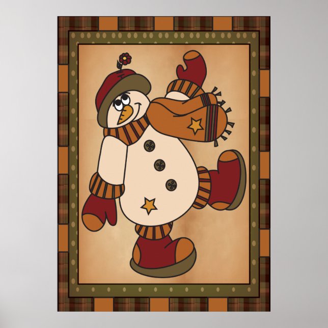 Affiche Vieux mode Stylisé Snowman Art en Plaid (Devant)