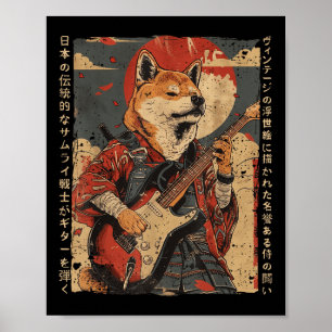 Affiche Vieux Oeuvre Japonaise Samurai Chien Jouant L'Élec