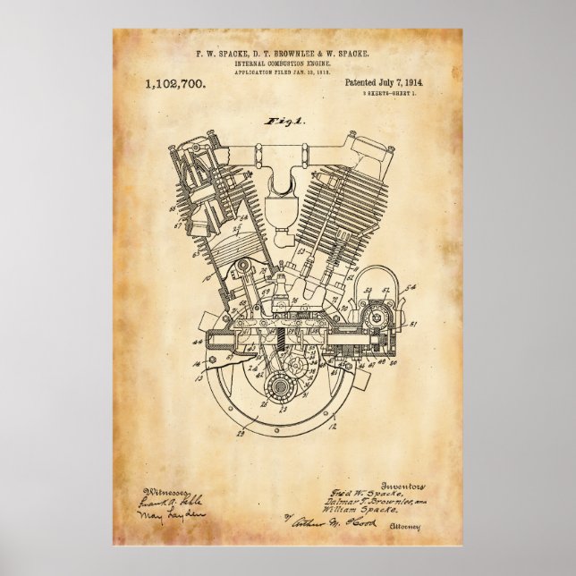 Affiche Vieux papier | Brevet de moteur à combustion inter (Devant)