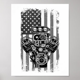 Affiche Vieux Piston de Voiture de Muscle de Drapeau Améri