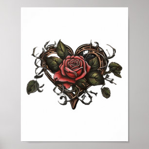 Affiche Vieux Rose de l'école Coeur Tatouage Valentines Jo