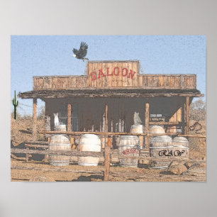 Affiche VIEUX SALOON OCCIDENTAL avec effet de charbon de c