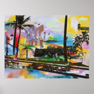Affiche Vieux San Juan, Porto Rico - collage d'œuvres d'ar