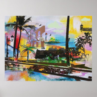 Affiche Vieux San Juan, Porto Rico - collage d'œuvres d'ar