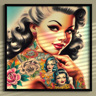 Affiche Vieux Tatouage de l'école Pin-up