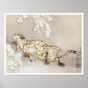 Affiche Vieux tigre dans la neige, Hokusai, 1849
