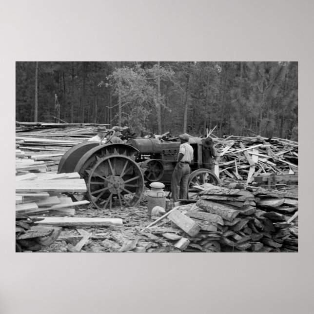 Affiche Vieux tracteur scierie, 1935 (Devant)