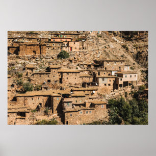 Affiche Vieux village rural traditionnel au Maroc. Tr