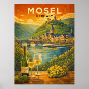 Affiche Vieux Voyage sur la Moselle Allemagne