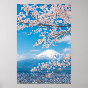 Affiche View of Mount Fuji with Cherry Blossoms
