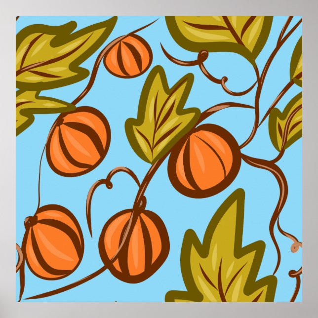 Affiche Vignes de citrouille d'automne dessinées à la main (Devant)