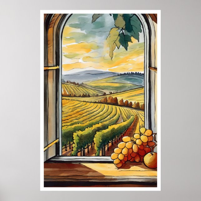 Affiche Vignoble à travers la fenêtre Automne / Automne Po (Devant)