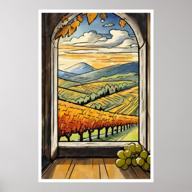 Affiche Vignoble d'automne / automne vue à partir d'une af (Devant)