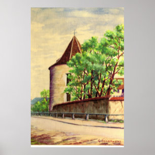 Affiche Vignoble vintage de la couleur pour aquarelle A en