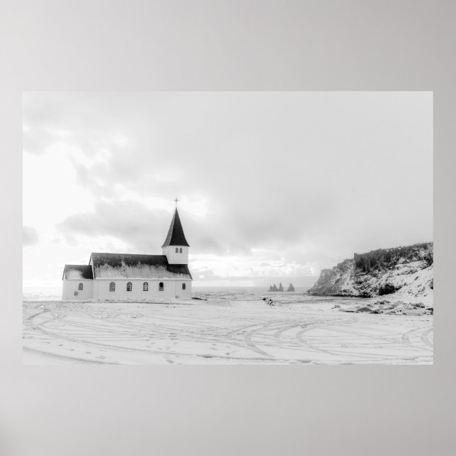 Affiche Vík i Myrdal Church noir et blanc (Devant)