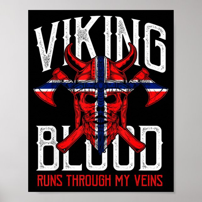 Affiche Viking Blood Skull Norwegian Flag Pride Norway  (Devant)