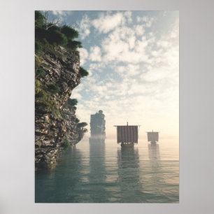 Affiche Viking Longships dans des eaux inconnues