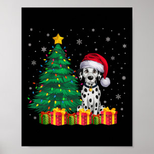 Affiche Vilain Dalmatien Santa Hat Noël Lumières Chien Aim
