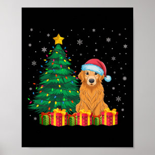 Affiche Vilain Golden Retriever Santa Hat lumières de Noël