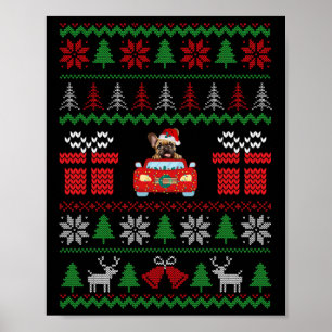 Affiche Vilain Noël Français Chien à cheval Voiture Rouge 