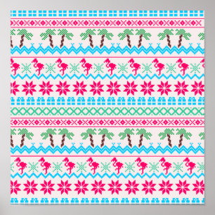 Affiche Vilain pull de Noël Flamant rose Tropical