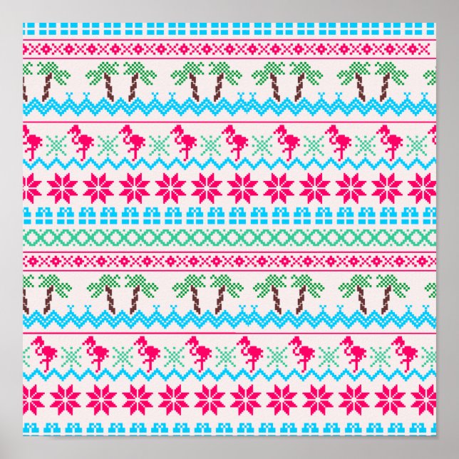 Affiche Vilain pull de Noël Flamant rose Tropical (Devant)
