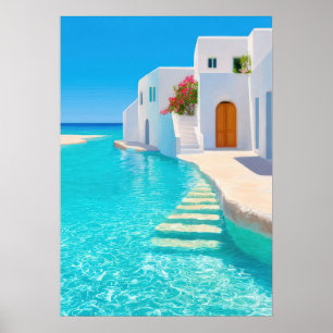 Affiche Villa idyllique sur une île grecque avec eau turqu