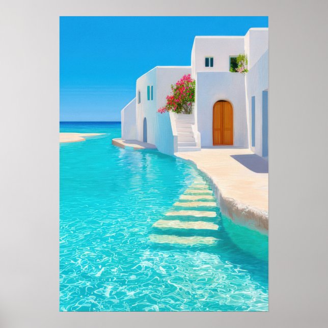 Affiche Villa idyllique sur une île grecque avec eau turqu (Devant)