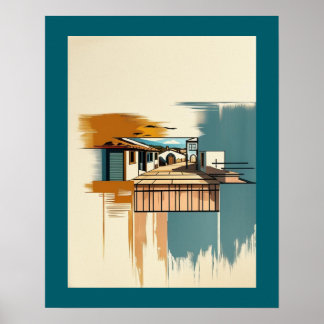 Affiche Villa méditerranéenne Vintage