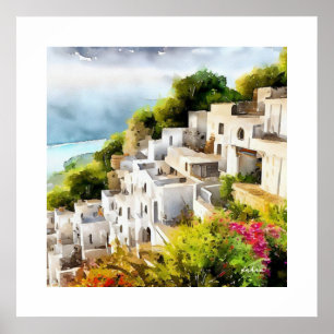 AFFICHE VILLAGE BALNÉAIRE ARCHITECTURE DU MONDE ANCIEN COU