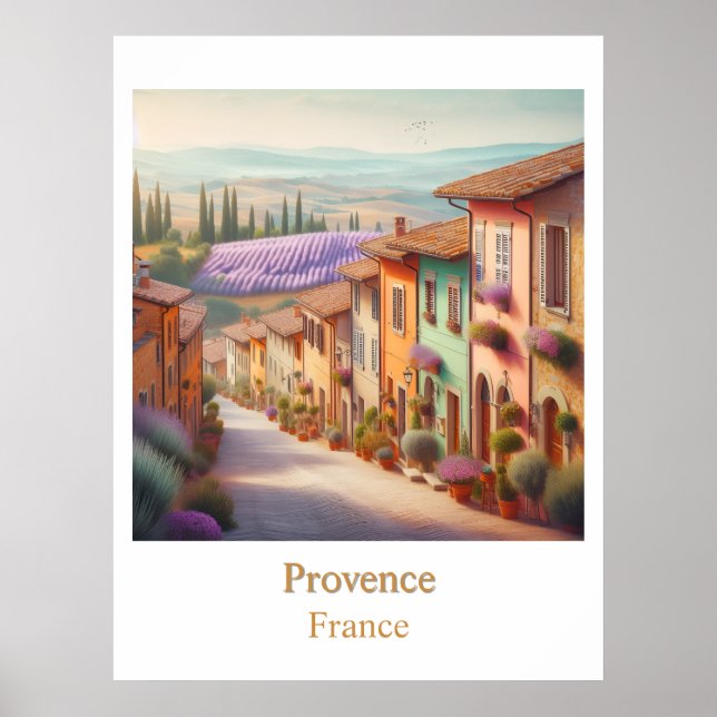 Affiche Village calme Provence en aquarelle (Devant)