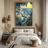 Village de bord de mer au coucher du soleil dans l