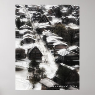 Affiche Village de neige de Shirakawago destination de voy