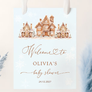 Affiche Village de Noël bleu Accueil Baby shower d'hiver